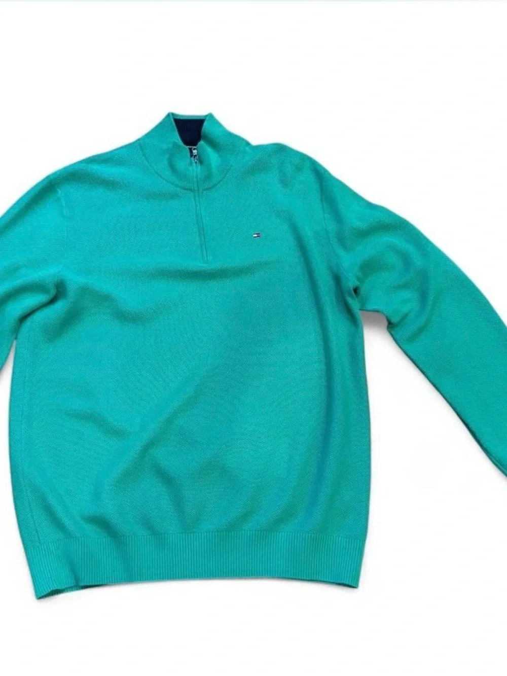 Tommy Hilfiger Men's Teal Zip-Neck Sweater